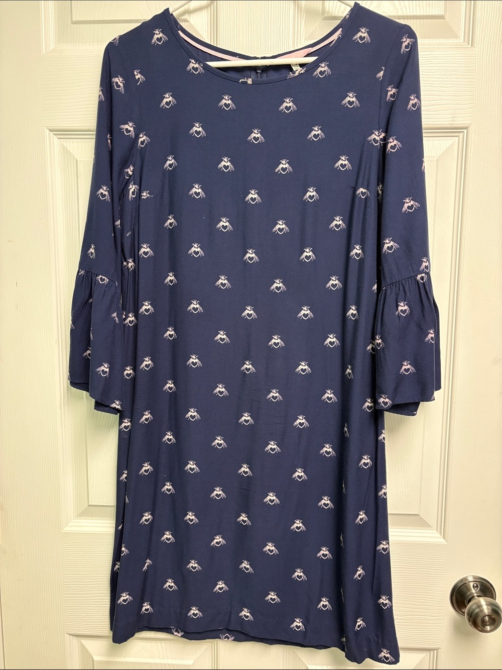 Joules Gardenia Woven Navy Dress with Pale Pink Bee Motif Size 6